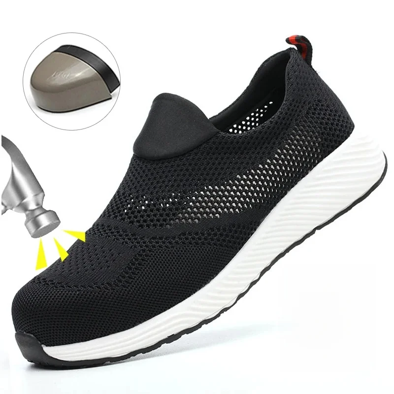 Ademende veiligheidsschoenen Heren Stalen neus Anti-lek Versterkte zool Werkschoenen voor heren Lichtgewicht antislip veiligheidssneaker - afbeelding 2