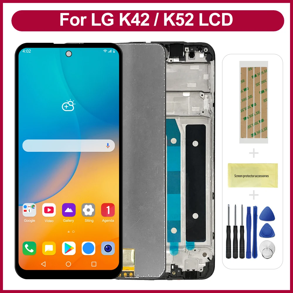 6,6-Zoll-LCD-Display für LG K42 LMK420 mit Touch-Digitizer-Rahmenbaugruppe – Ersatz für LG K52 LMK520