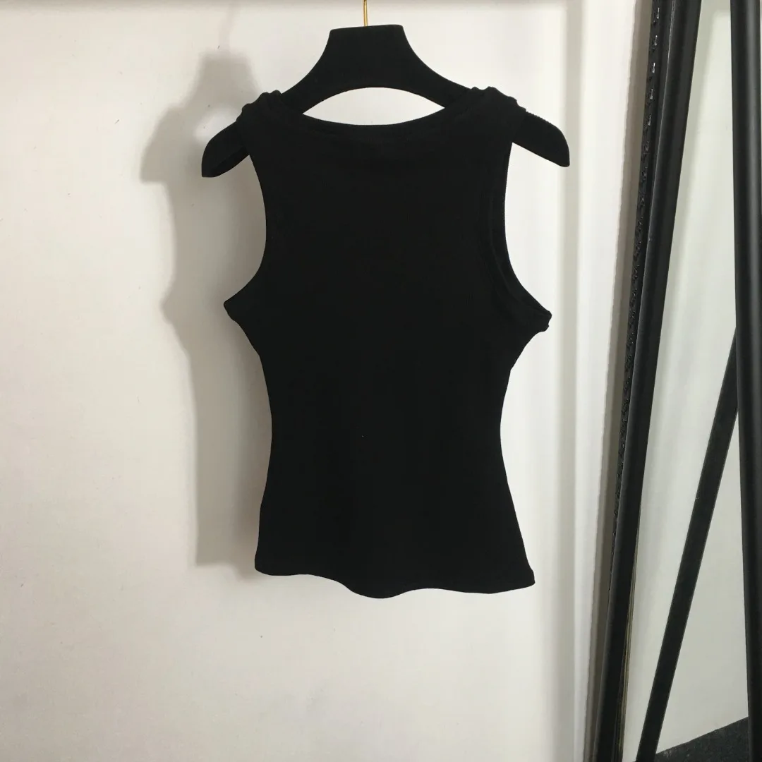 

Logo Embroidery Ribbed Cotton Tank Top, Women's Basic Layering Cami for Women