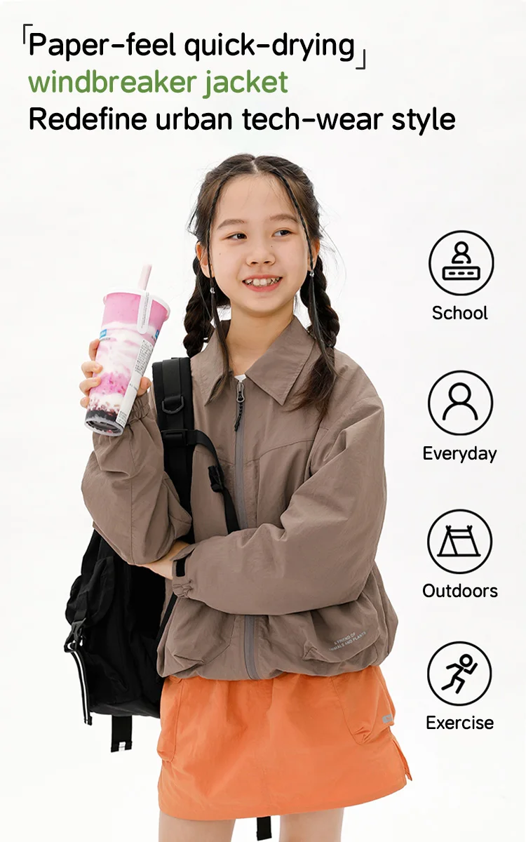 

Детская быстросохнущая нейлоновая куртка-ветровка для спецодежды на ощупь из бумаги