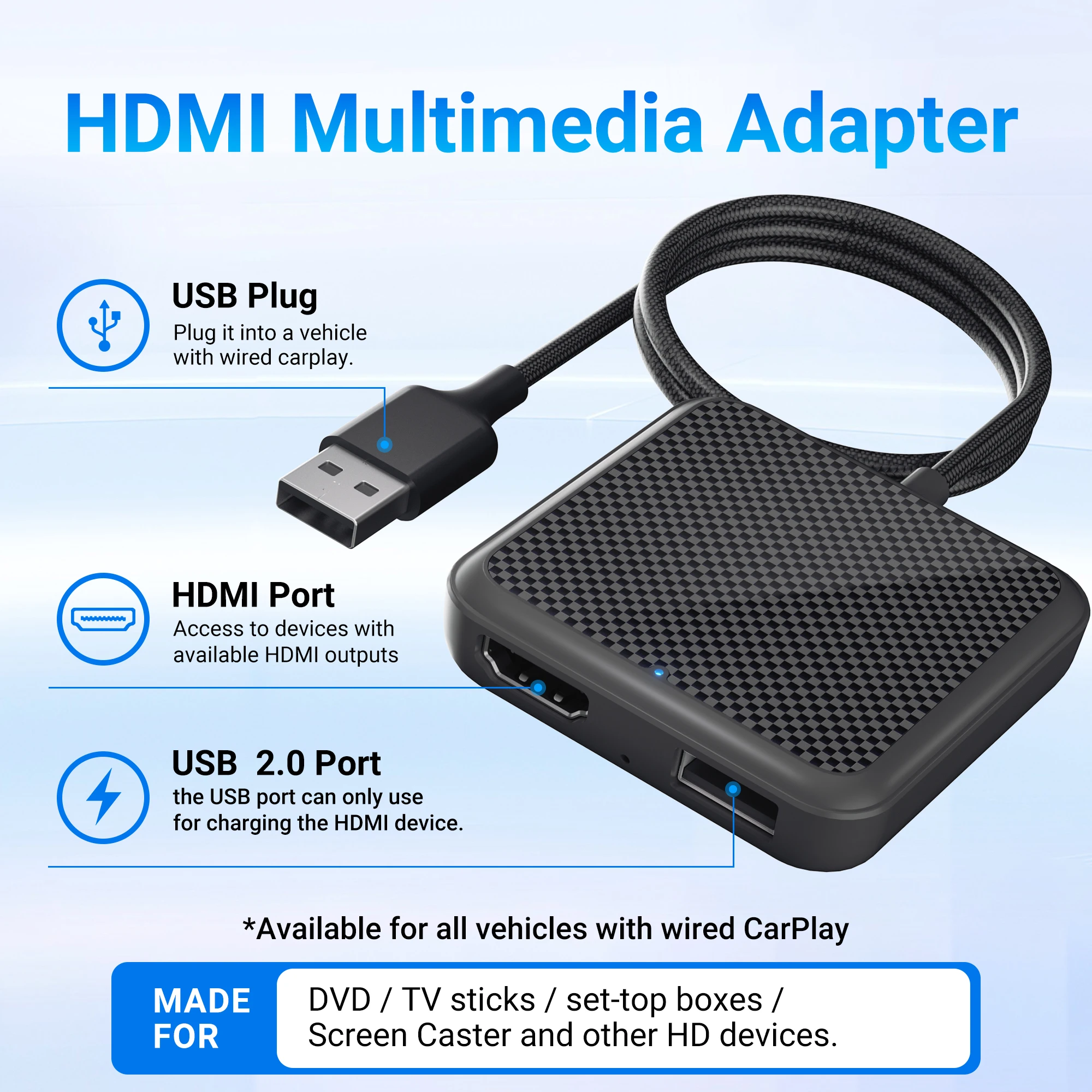 อะแดปเตอร์ไร้สาย CarPlay Ottomotion รถทีวี Mate B3 อะแดปเตอร์มัลติมีเดีย Video Converter สําหรับ HDMI สําหรับ TV Sticks เกมคอนโซล