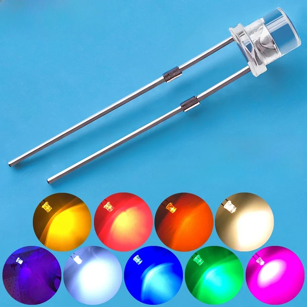 Ampoules LED F3 plates grand angle, blanc, rouge, jaune, bleu, vert, rose, lampe à diodes électroluminescentes, ultra lumineuses, 3mm, 2 broches, 100 pièces