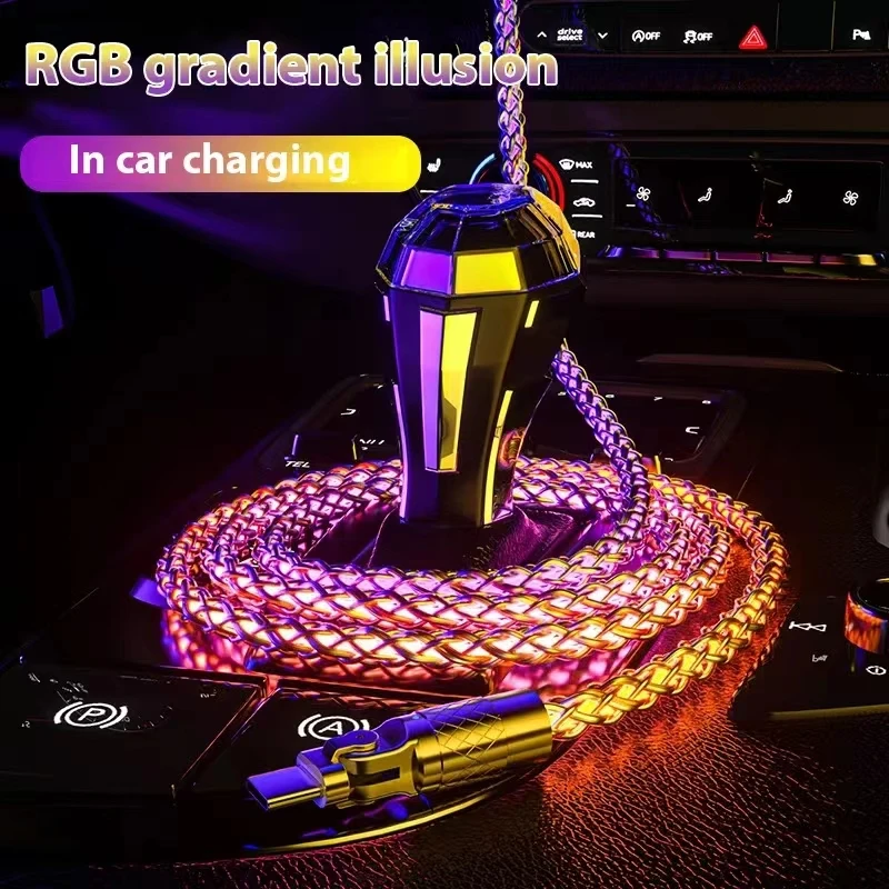 RGB Color Light 120W 6A USB To Type C Fast Charging Data Cable For IPhone/Samsung/Xiaomi USB C Car Charge Cord Charging Cables
