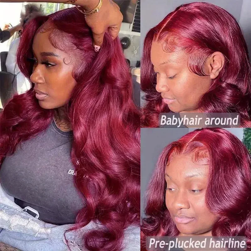 Body Wave 99j Burgundy Lace Front Wigs Human Hair 13x4 Transparent Frontal Wig Pre Plucked With Baby Hair 180 Density Glueless