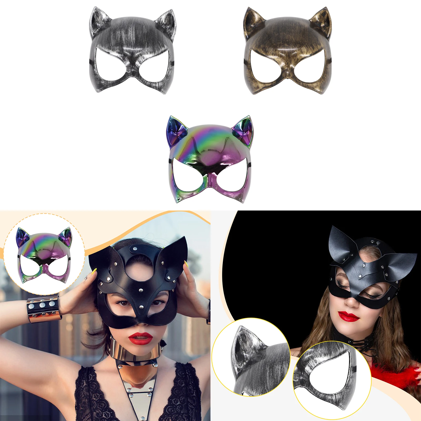 Katzenmaske Zubehör Gesichtsbedeckung Halloween Kostüm Tiermaske Tier Cosplay Gesichtsmaske für Party Festival Nachtclub Geburtstagsrolle – Detail 3