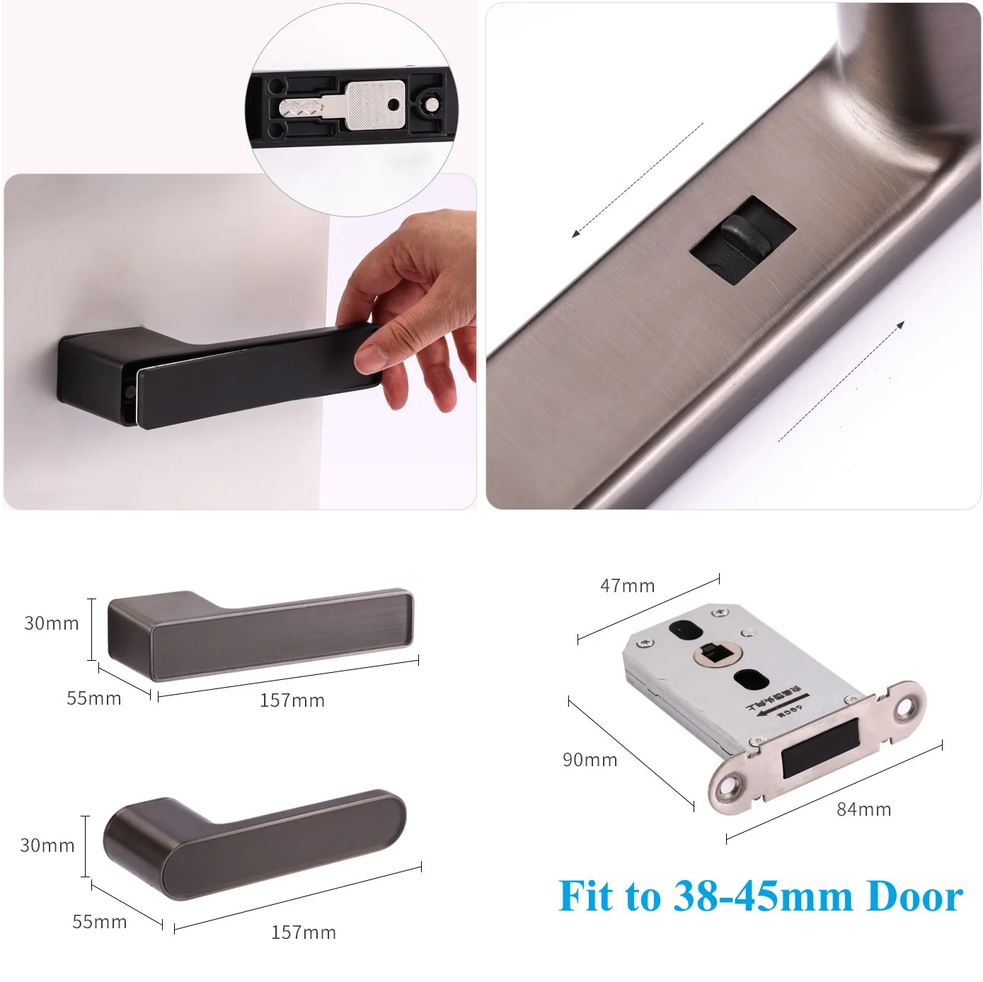 1Pc Zinc Aluminum Concise Eco Door Handleset With Magnet Latch