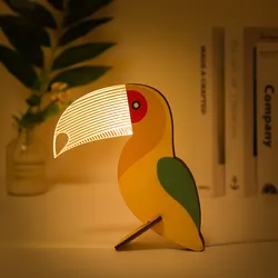 Animals LED Night Light Wood Acrylic Table USB Lights Decorate For Children Baby Kids Bedside Lamp Pelican Sirius Whale Toucan