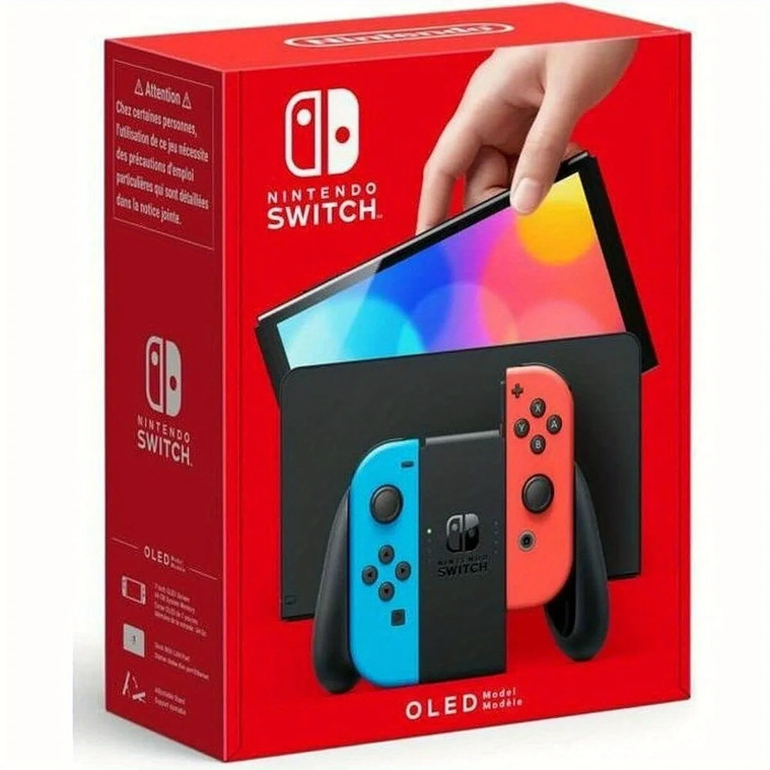 Nintendo Switch OLED Model Console with Neon Red & Neon Blue Joy-Con Controllers, Enhanced Handheld Gaming System