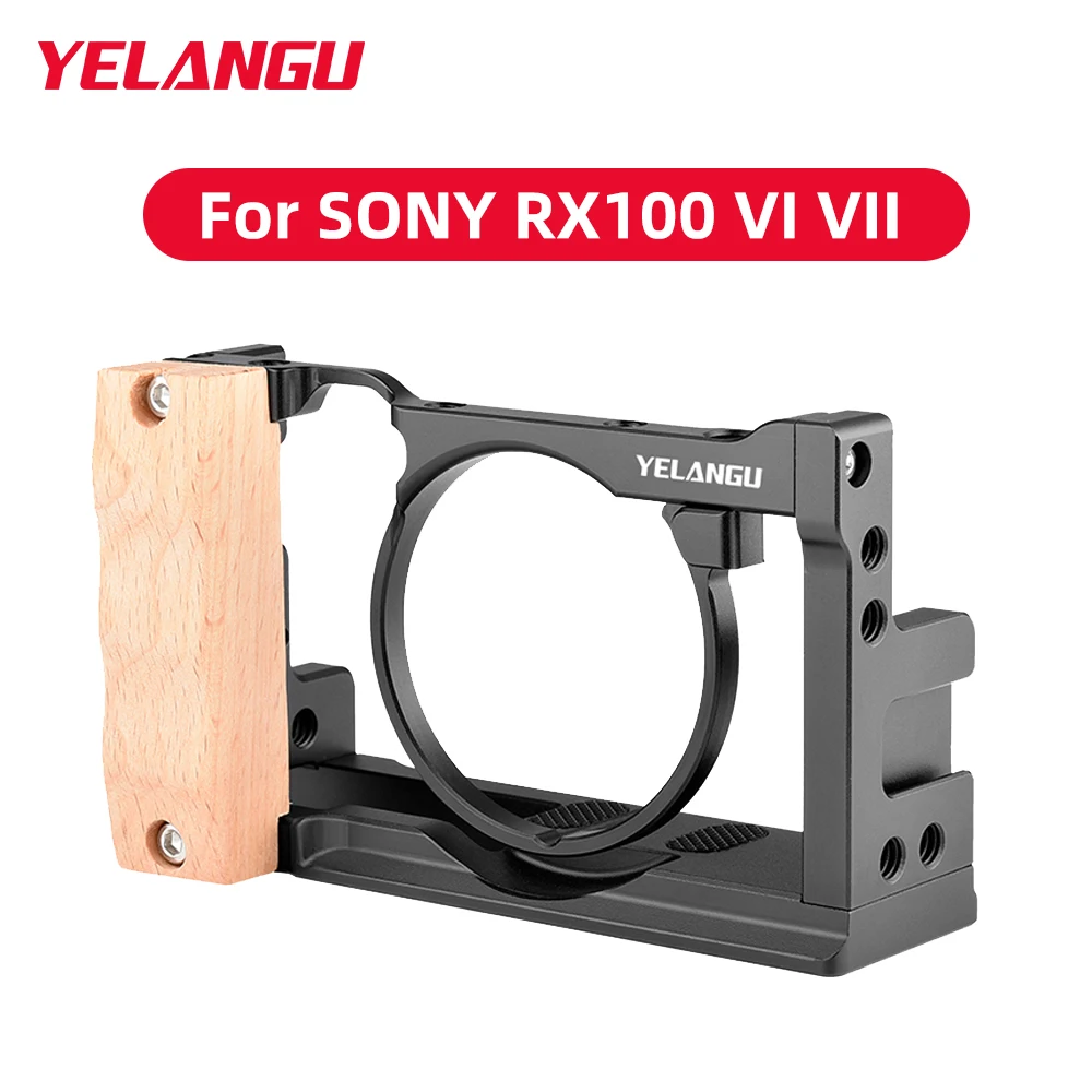 

YELANGU Camera Cage Rig Kit for SONY RX100 VI VII with Cold Shoe Mount 1/4 3/8 Screw Hole Arri Locating Hole Quick Release Plate