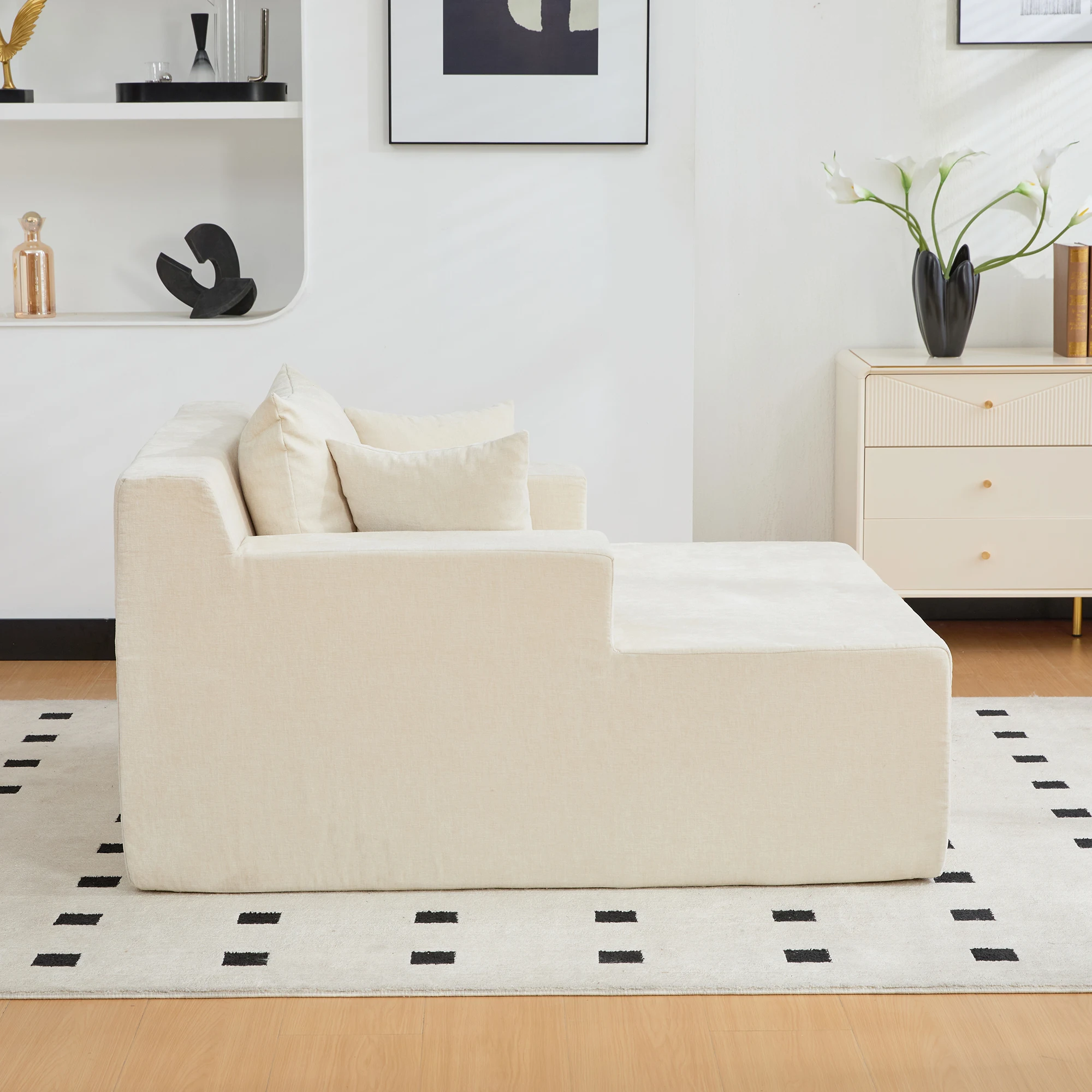 Canapé modulaire 1 place en tissu chenille doux avec mousse haute résilience 30D, compressé sous vide, prêt à l'emploi immédiat, base antidérapante, pour salon et bureau à domicile, beige