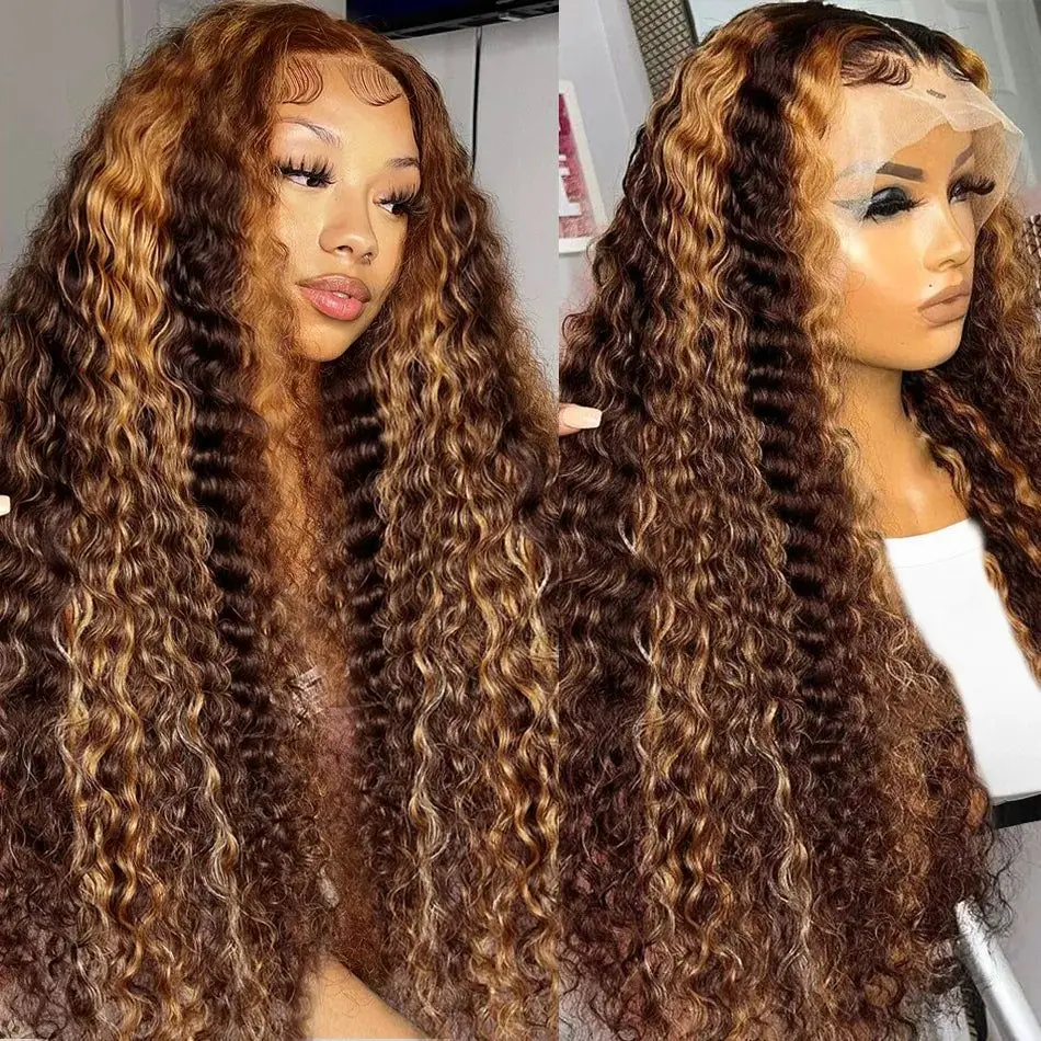 13x6 Blonde Highlight Curly Lace Front Human Hair Wig HD 13X4 Lace Frontal Human Hair Wigs For Women Hightlight 4/27 Wig