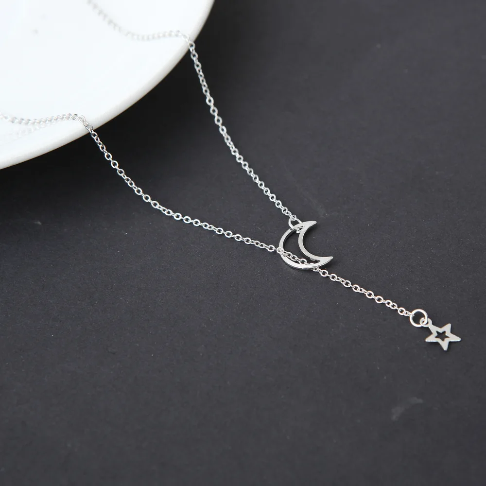 Wu\'s 2022New European and American Women\'s Fashion Models Simple  Necklace Niche Popular Moon Star Collarbone Chain Bohemian