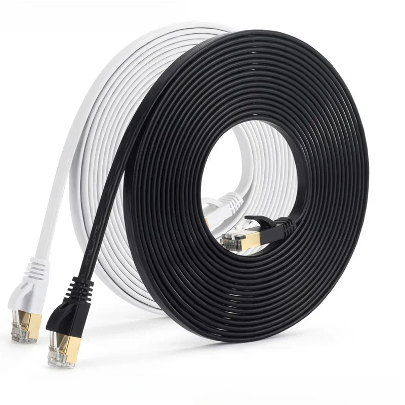 Biały/czarny kabel płaski Cat7 Cat 7 Ethernet RJ45 LAN Kabel sieciowy Patch Cord 10Gbps 600MHz Do Modemu Routera 3m 5m 10m 15m 25m — zdjęcie produktu 7