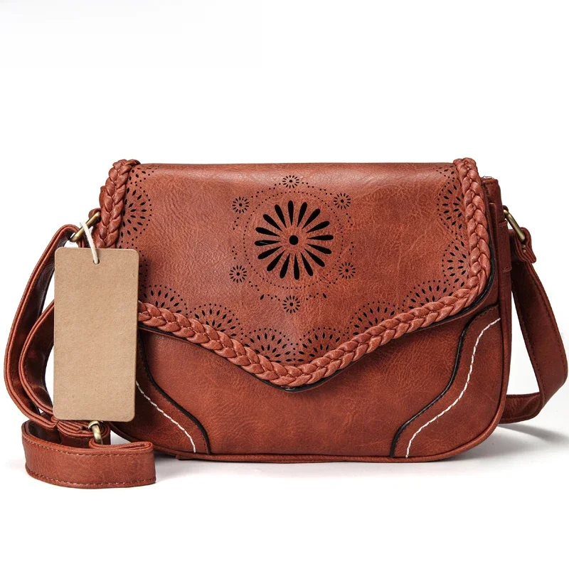 Annmouler Brand Women Shoulder Bag Vintage Pu Leather Crossbody Bag Hollow Out Ladies Satchel Bag Brown Retro Handbag for Girls — zdjęcie 2