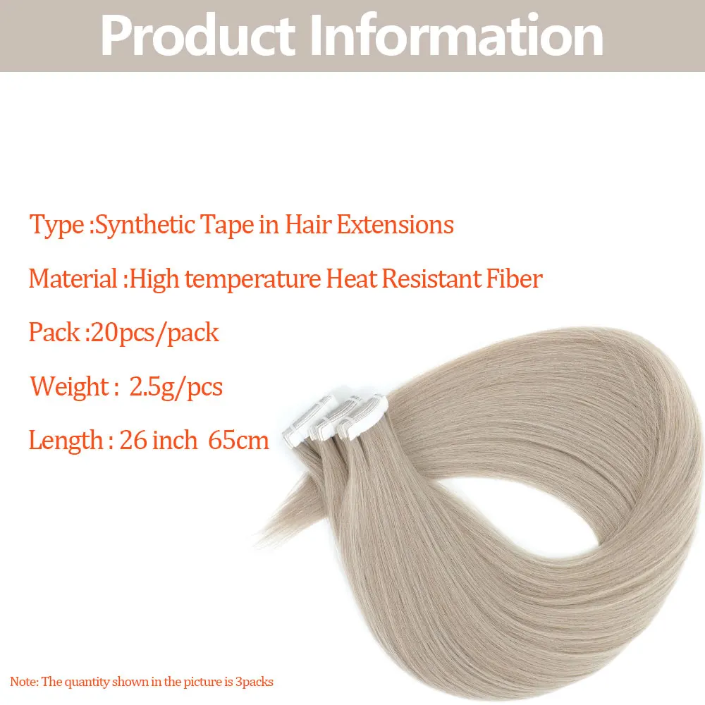 26 Polegada fita em extensões de cabelo em linha reta bio extensão do cabelo sintético dupla face adesivos natural preto extensão do cabelo 20 pçs