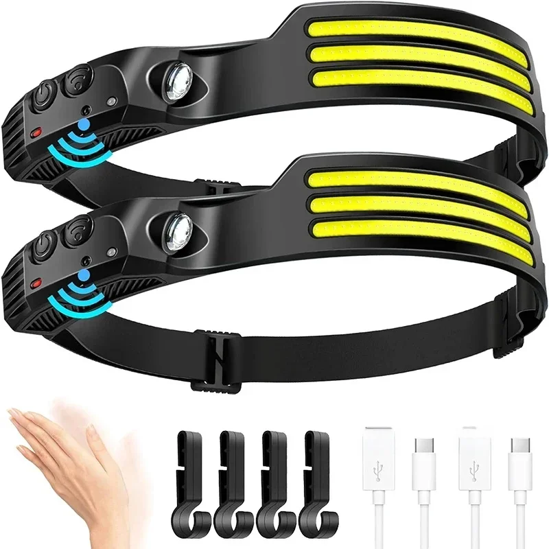 Latarka czołowa LED COB indukcyjna lampa czołowa wbudowana bateria ładowalna latarka czołowa USB Outdoor Camping wędkarstwo reflektor z czujnikiem — zdjęcie 2