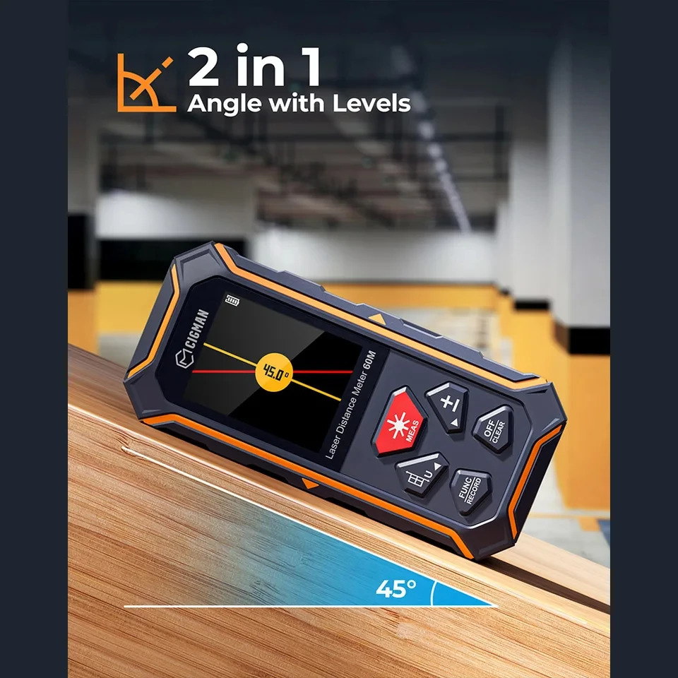 Cigman Cd-60R 393Ft/120M شاشة Lcd قياس ليزر أحمر ثنائي مع 6 وحدات مستشعر زاوية قدم/في/م أوضاع قياس متعددة