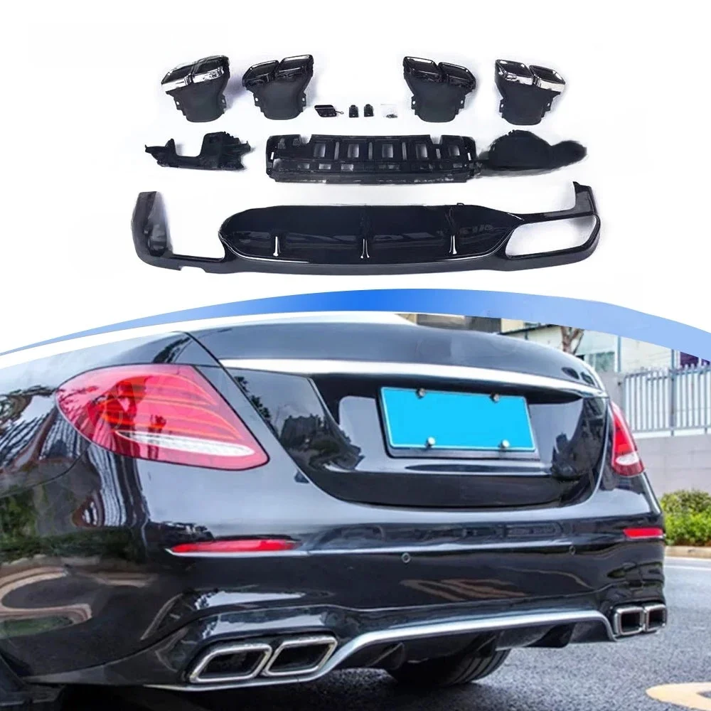 Abs Achterbumper Lipverspreider Spoiler Met Uitlaat Tips Voor Benz E Klasse W213 E200 E260 E300 2017-2019 E63 Stijl Diffuser - afbeelding 2