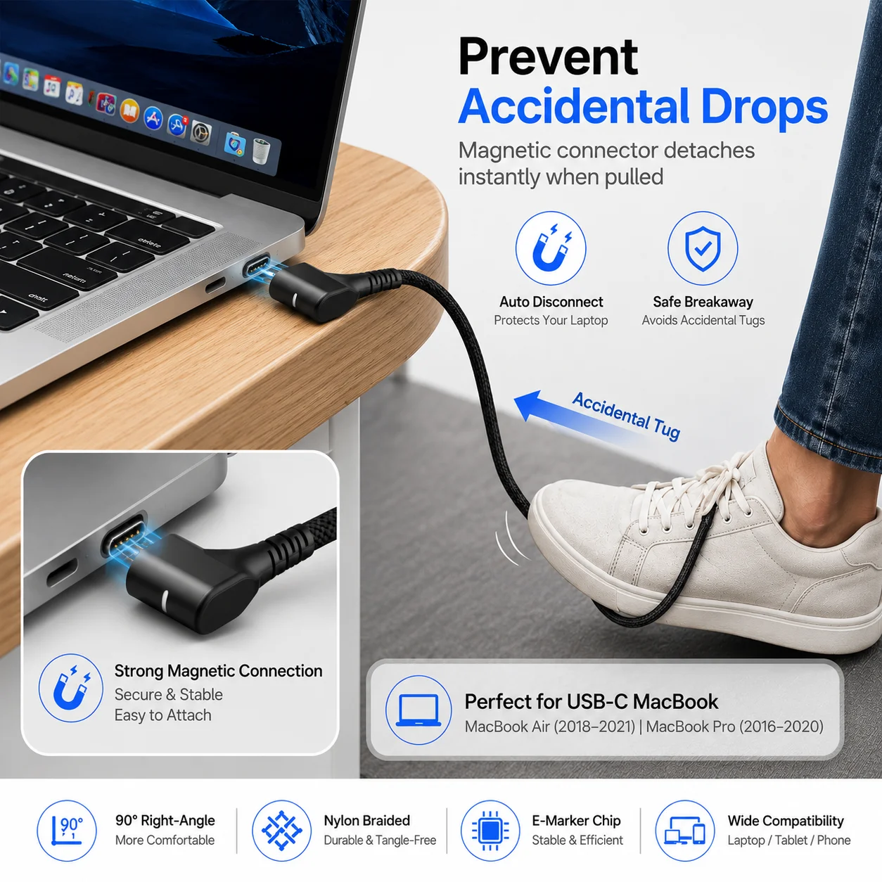 240W PD 3.1 Magnetisches USB-C Ladekabel 90 Grad USB-C zu USB-C Schnellladekabel mit Trennfunktion für Laptops und Tablets – Detail 5