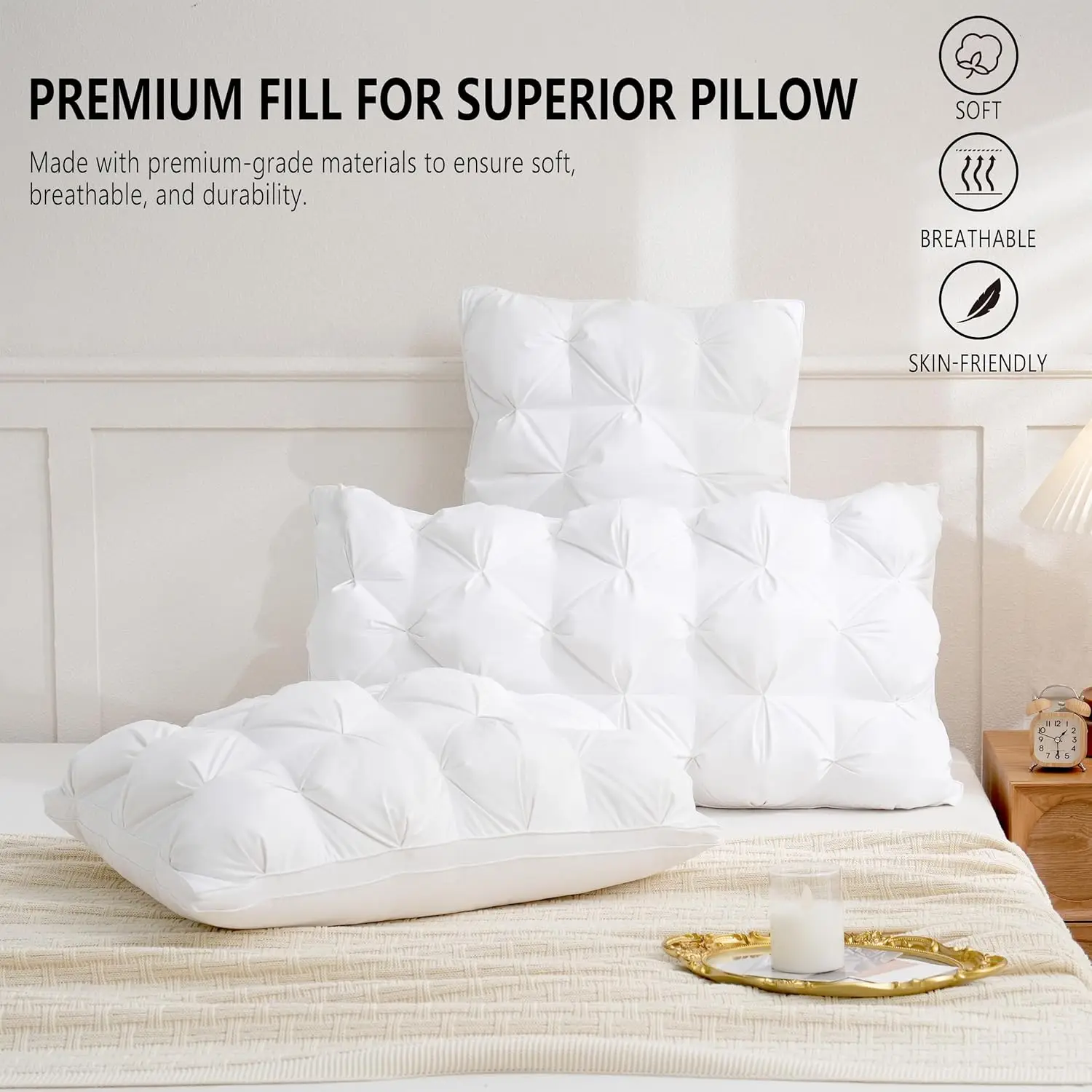 وسائد سرير مقاس كوين مجموعة من 2 - وسائد سرير ناعمة للنوم عبوتين، رقيق وداعم، جودة الفندق، أصلية للأسفل #3