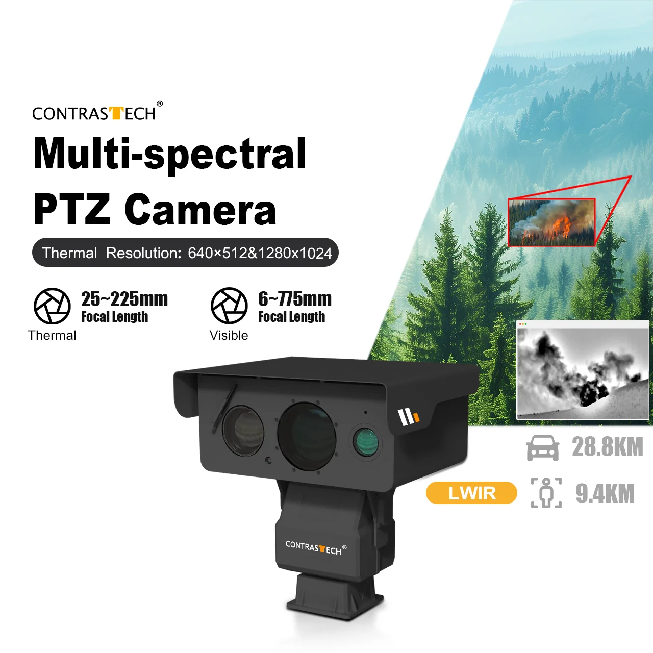 IP Multispectral PTZ Security Thermal Camera Outdoor With 4K Resolution Night Vision Forest Fire Prevention 24/7 SECURITY