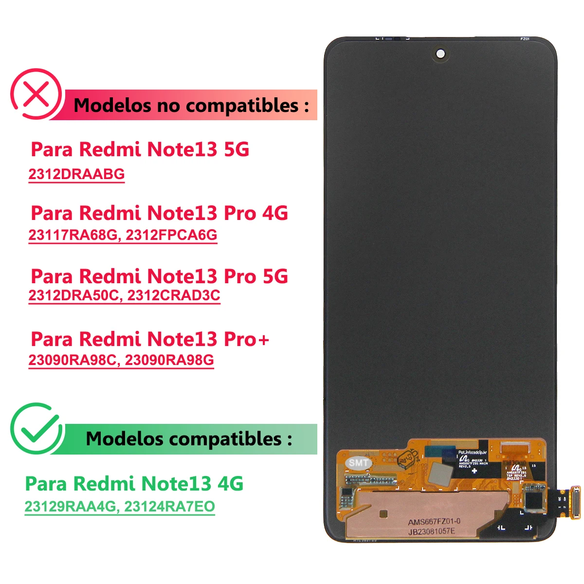 6.67\'\' AMOLED For Xiaomi Redmi Note 13 4G LCD 23129RAA4G Display With Frame Touch Screen Digitizer Assembly Replacement