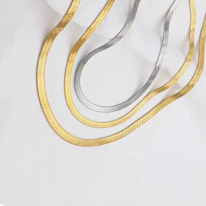 

4.5MM Width 46cm Real Solid 925 Sterling Silver Herringbone Blade Chain Necklace Plated Gold