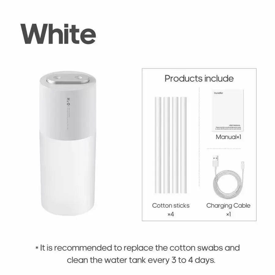 HomeFish Wireless Rechargeable Air Humidifier Dual Nozzle Cool Mist with LED Night Light Mini Portable for Car Office Home