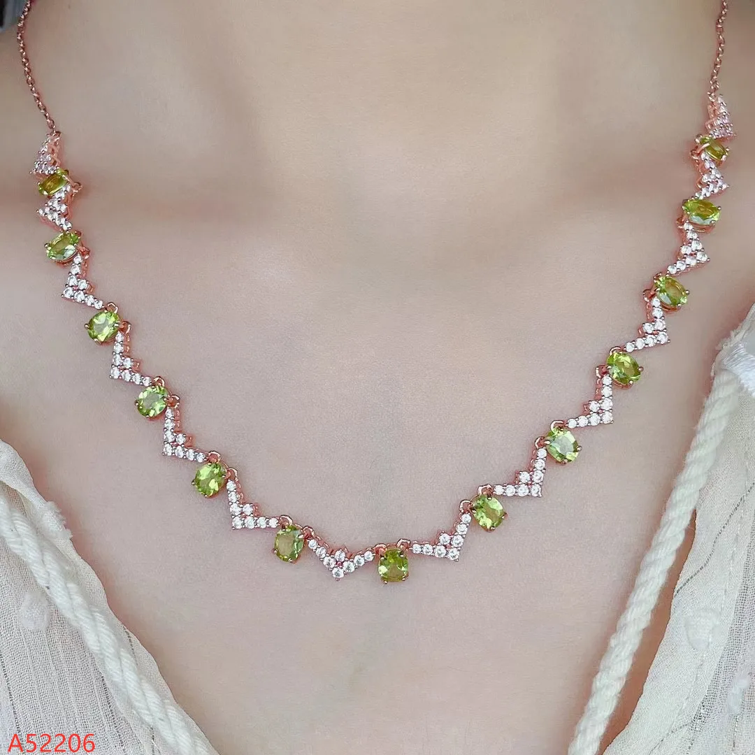 

Fine Jewelry 100% 925 Sterling Silver Natural Peridot Gemstone Ladies Necklace Clavicle Chain Party Birthday Gift Marry Girl