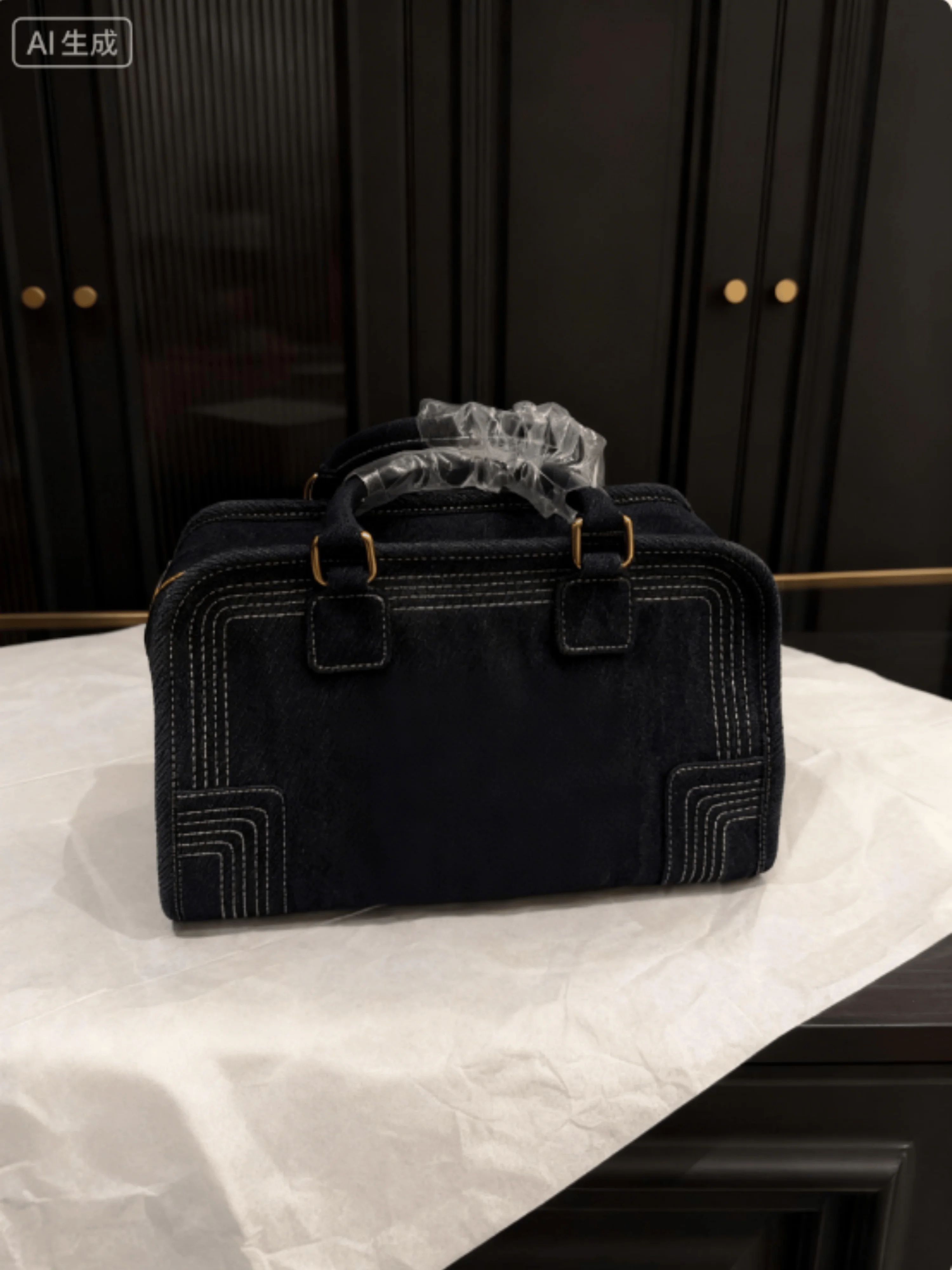 

2025 Women Denim Handbag Fashion Overlock Embroidery Vintage Classic Versatile Soft Durable Christmas Gift Ladies 34cm