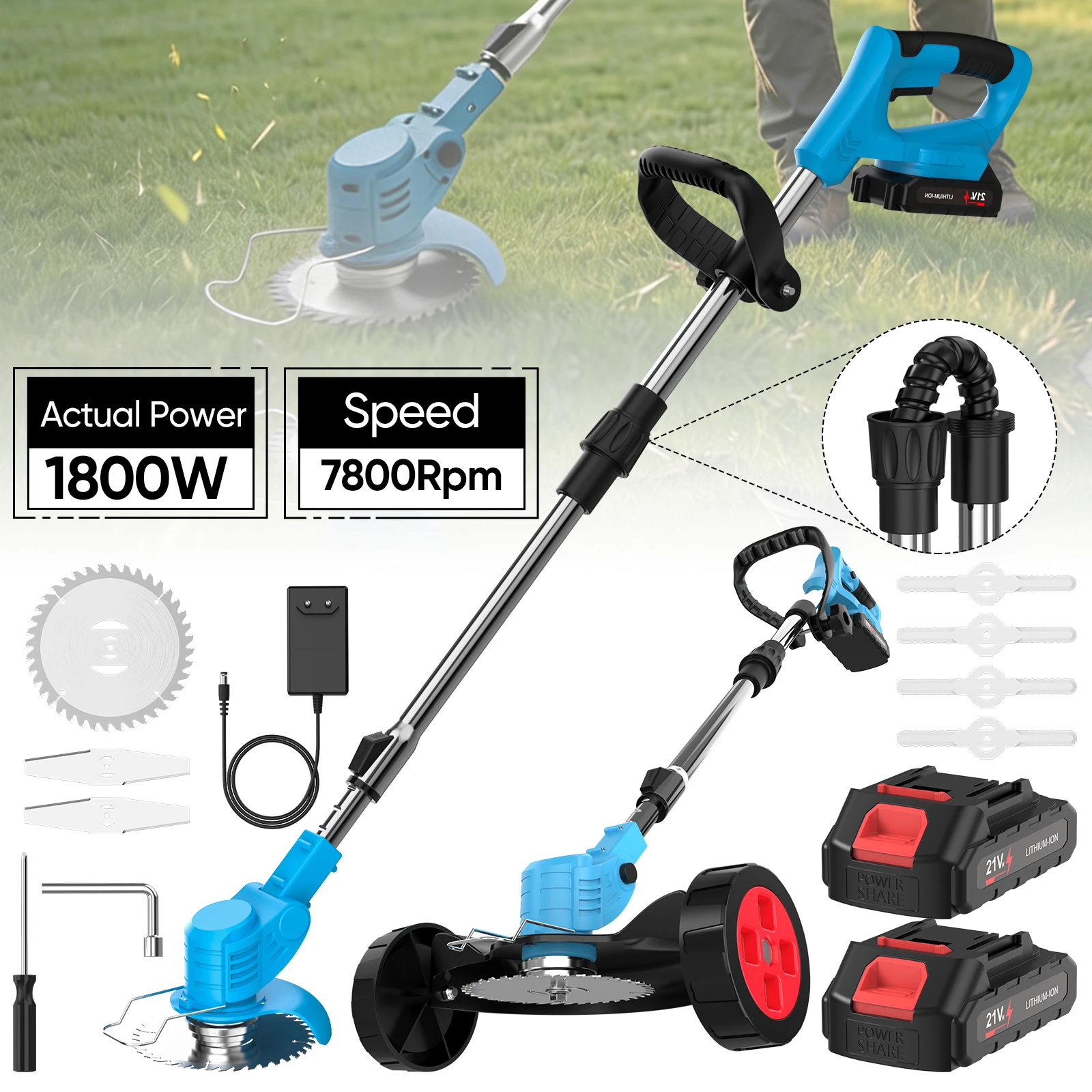 Tondeuse à gazon pliable à batterie au lithium, 1800W, sans fil, avec longueur réglable, outil de jardin, adapté à la batterie Makita 21V