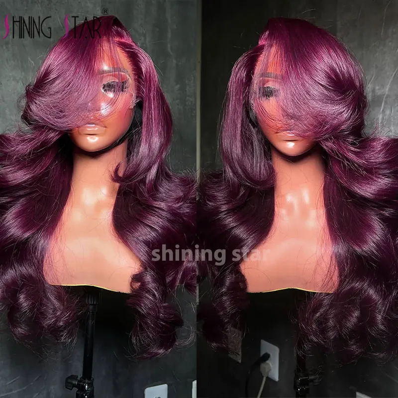 

30 34 Inch Dark burgundy Body Wave 13x4 Hd Lace Frontal Wig Brazilian Water Wave 13x6 Lace Front Color Human Hair Wigs For Women
