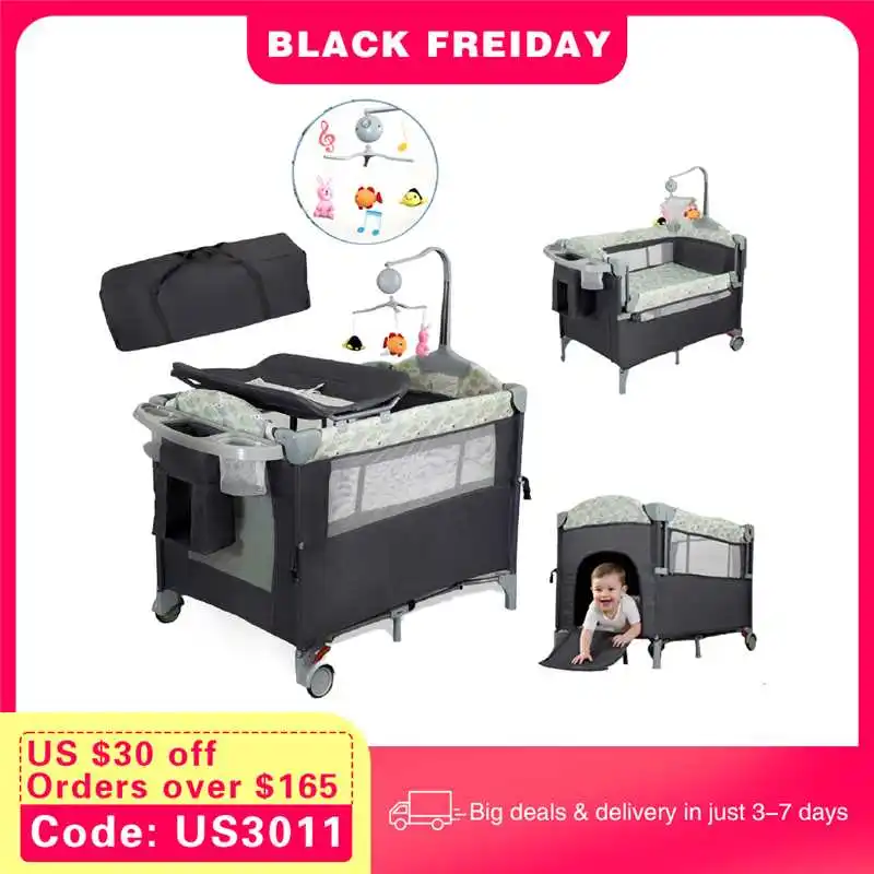 

Детский манеж, манеж со пеленальным столиком, запираемые колеса, музыкальная шкатулка, складной прикроватный костюм для младенцев и малышей