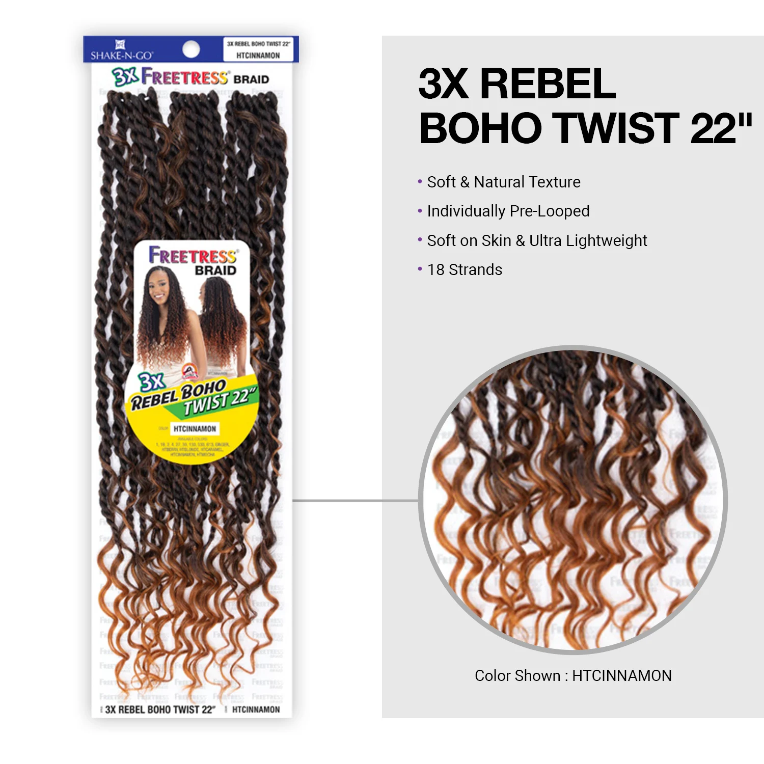 FreeTress Kepang Sintetis Crochet 3X Rebel Boho Twist 22 inci