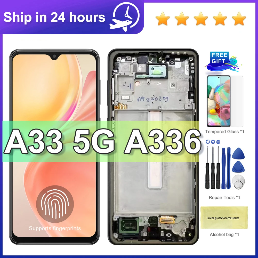 Tested AMOLED For Samsung A33 5G A336 SM-A336E A336B A336M LCD Display Touch Screen Digitizer with Frame Assembly