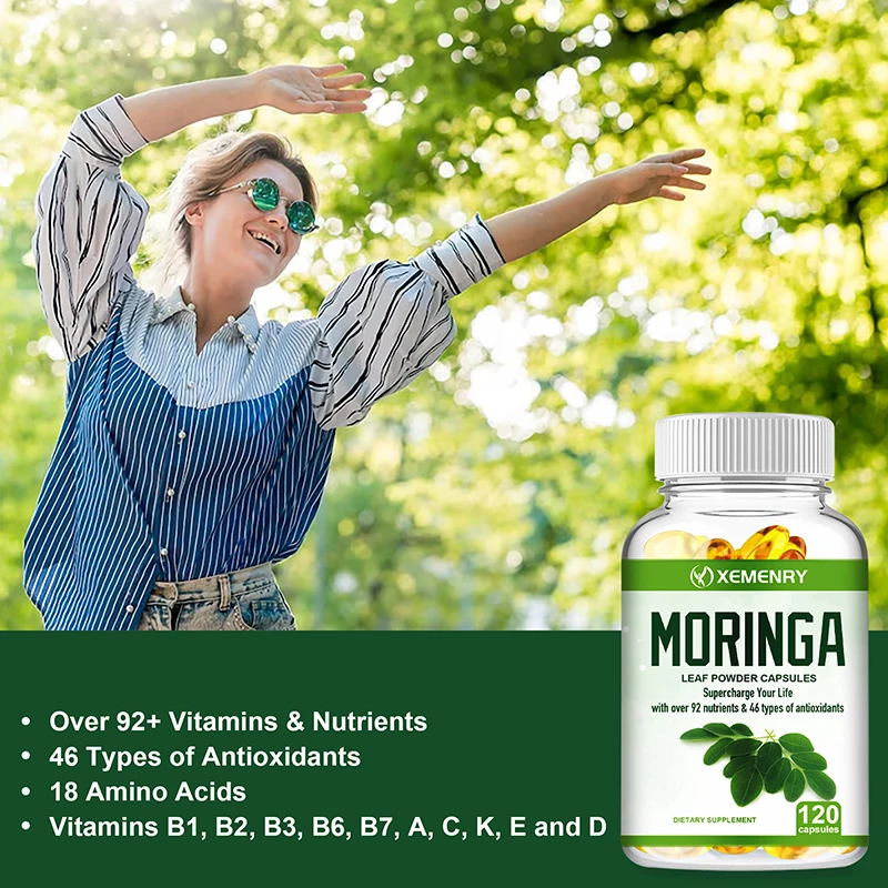 Suplemento de Moringa-soporte del sistema inmunológico, energía, metabolismo, antioxidante-120 cápsulas