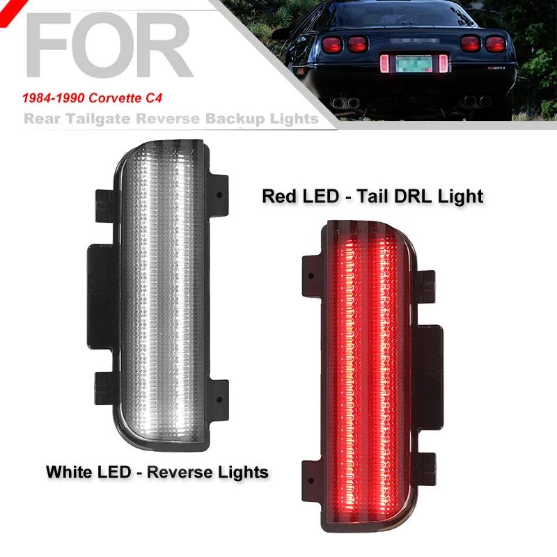 For Chevrolet Corvette C4 white Rear Tailgate Reverse Backup Lights Assemblies Red Tail,Brake & Rear Fog Lamps 1984-1990