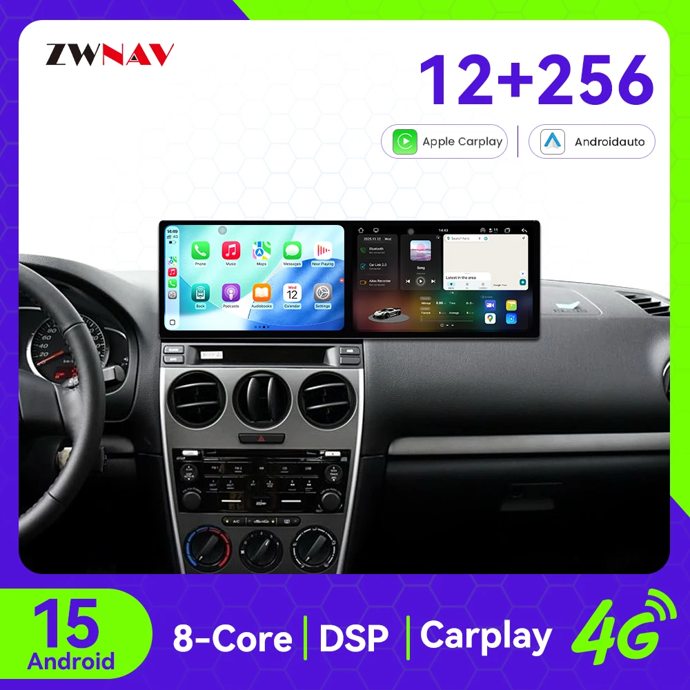 ZWNAV Android 15 Car Radio For Mazda 6 2004-2015 Wireless CarPlay Android Auto DSP Sound GPS Navigation Octa-Core Fast Boot