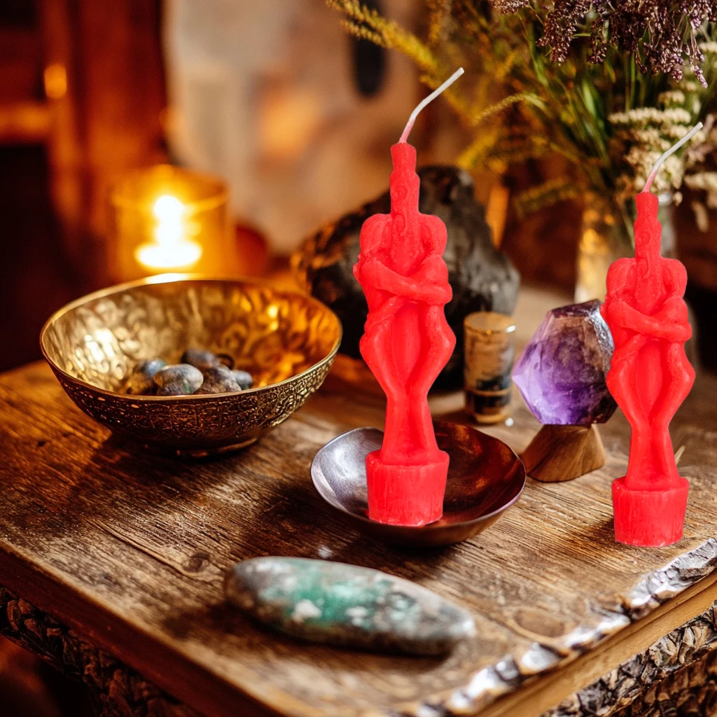 1PCS Buddha Ritual Candle Coupel Lover Wish Pray Candles Yellow Red Color Male Female Esoteric Candles for Religious