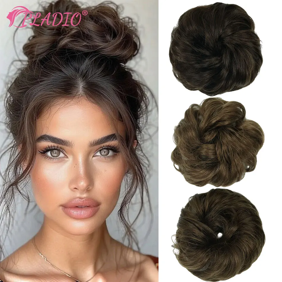 100% Human Hair Extension - Real Human Hair Brown Bun Extensions for Women - Messy Bun Hairpieces, Chignons, Updo Daily