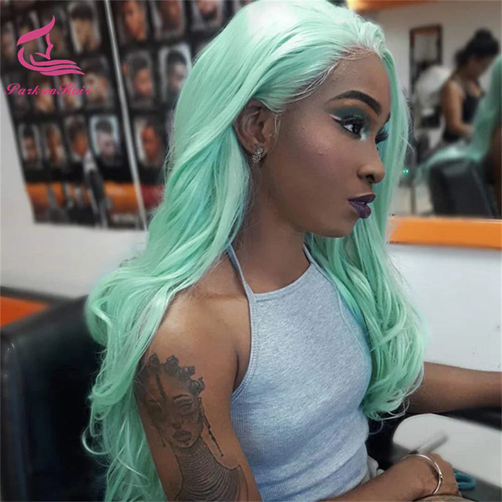 

Wear Go Glueless Human Hair Wigs Mint Green Body Wave Lace Front Human Hair Wigs Pre-Plucking Green 4x4 5x5 Lace Closure Wig
