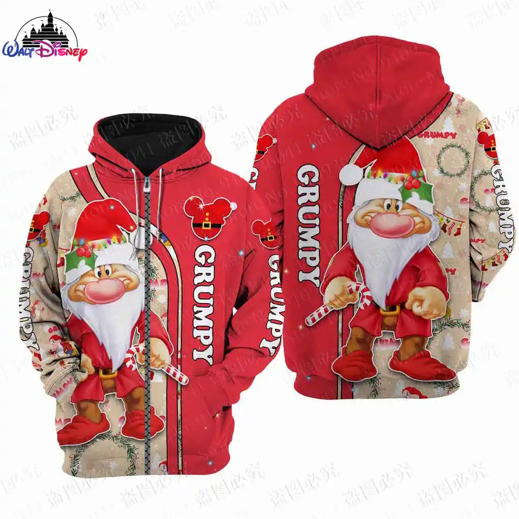 Grumpy Disney cartoon Christmas men women 3D Print High quality Fleece Zipper/ Hoodies parent-child clothing Pullover Tops