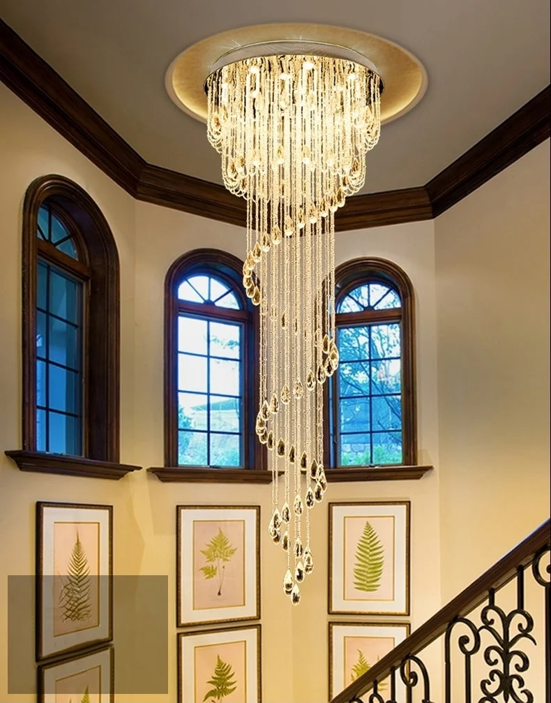 Luxury Exquisite Elegant Modern Creative Double Spiral Crystal Stairwell Chandelier Lights for Lobby, Staircase, Hall