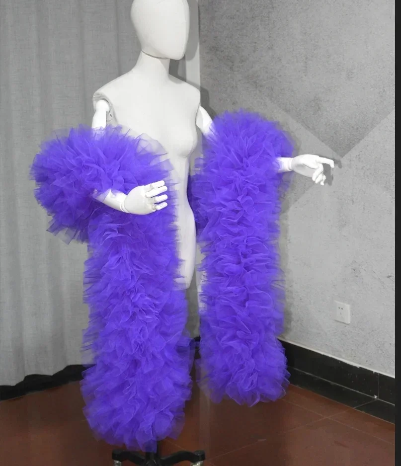 Fashion Stage ball party Club bruids Tule Boa Ruffle sjaal wrap Aangepaste kleur bruiloft accessoires cape - afbeelding 2