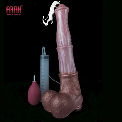 FAAK 35cm Long squirting Horse Dildo With Sucker Silicone Ejaculation Penis Size M L Spray Liquid Function Sex Toys Mixed Color