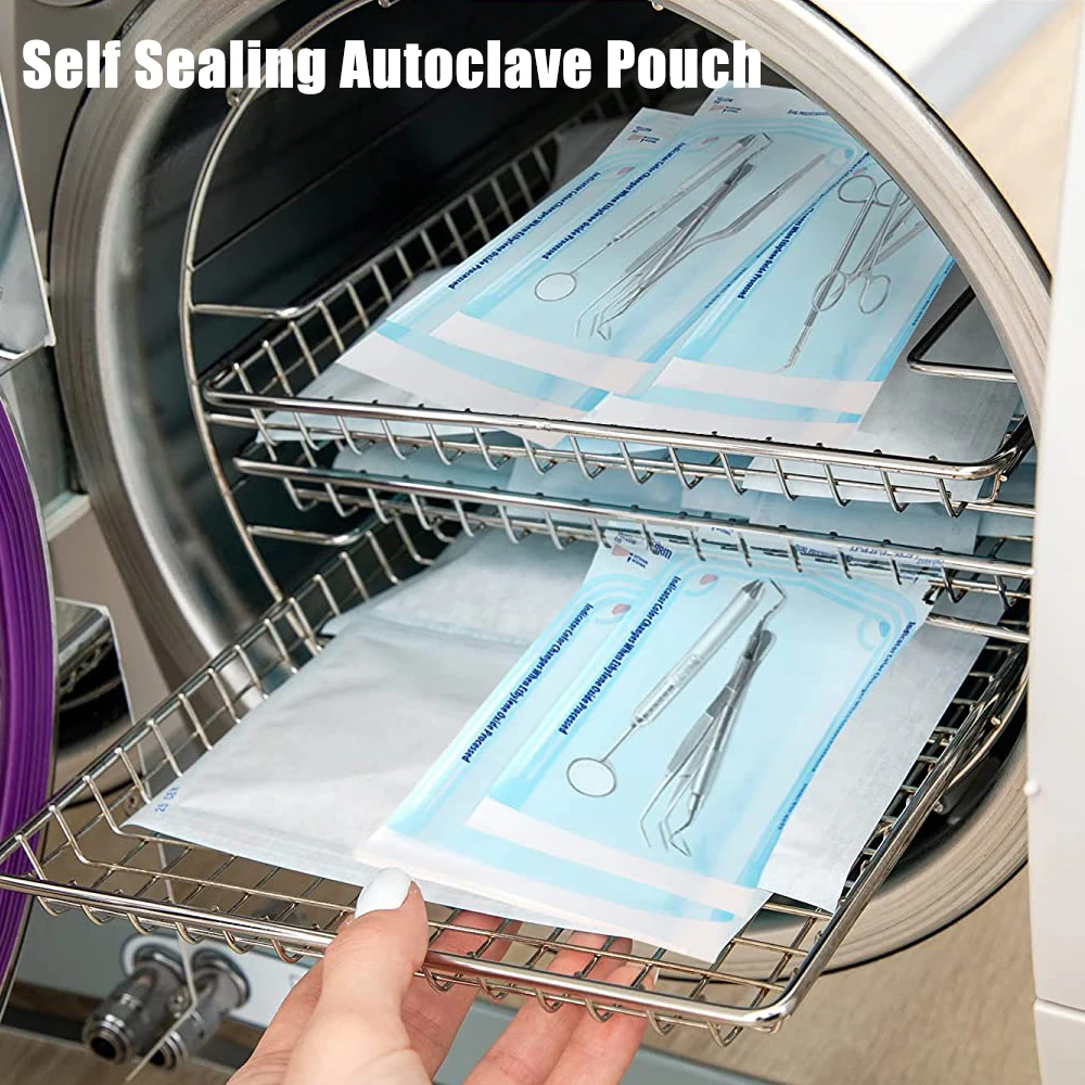 200pcs Self Sealing Sterilization Pouch Medical Grade Paper Disposable Dental Supplies Tattoo Tool Storage Bag For Nail Tools