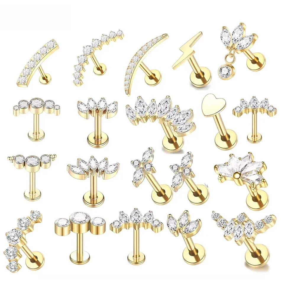 1pc implant grade titane femelle Crescent étoile labret lèvres Monroe Helix tragus piercing stud boucles d'oreilles
