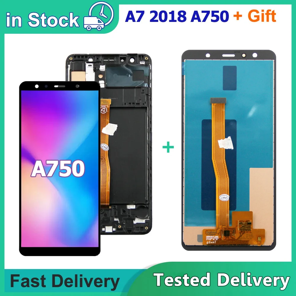 Wholesale 6.0\'\' Display For Samsung A7 2018 A750 LCD SM-A750F A750F Display With Frame Touch Screen Assembly Replacement