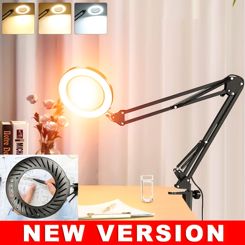 

New 10X Illuminated Magnifier USB 3 Colors 144 LEDS Magnifying Glass for Soldering Iron Repair/Table Lamp/Skincare Beauty Tool