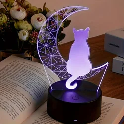 3D moon cat night light, bedside warm night light, room and living room workbench atmosphere light, holiday gifts.